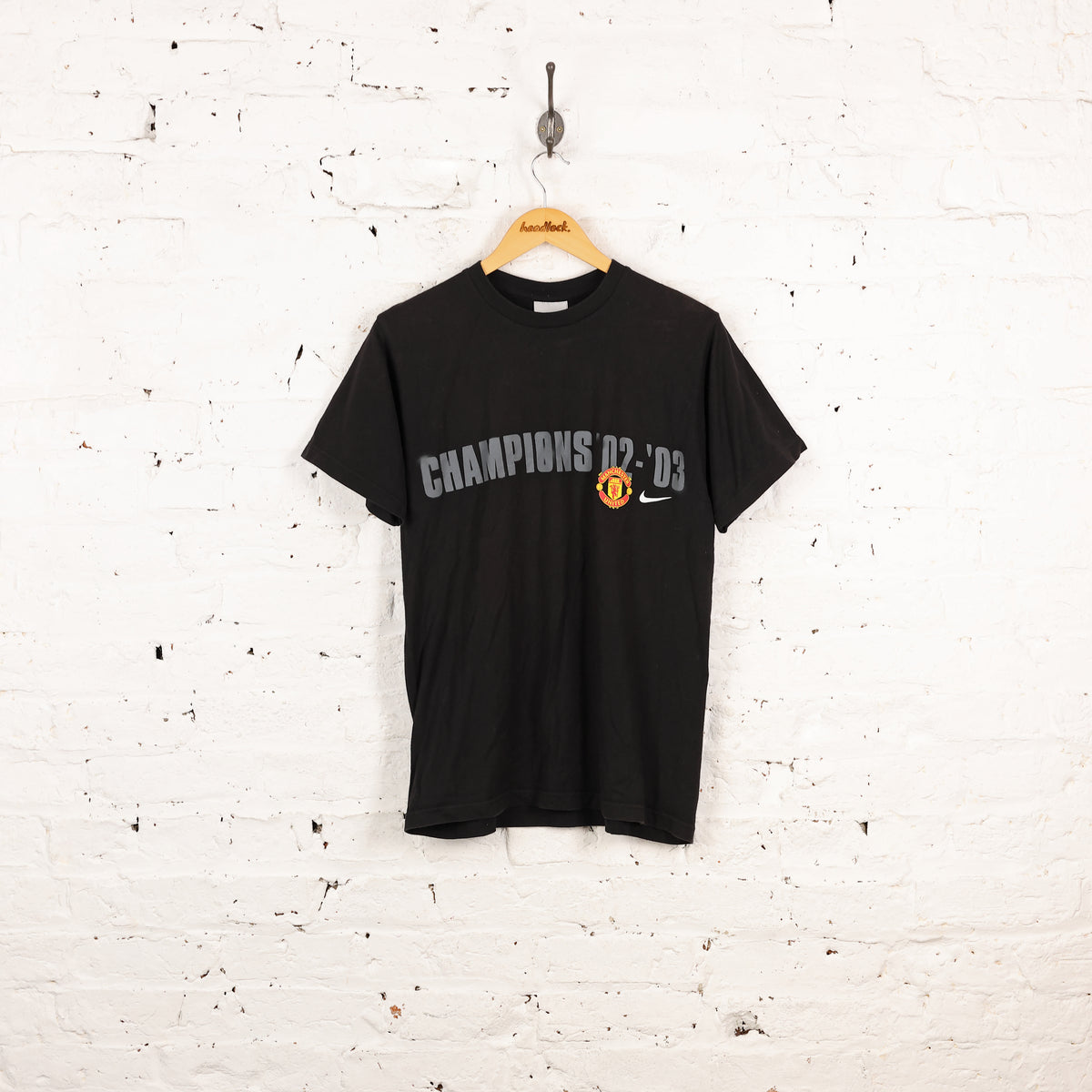 Manchester United 2002 Champions Nike Football T Shirt - Black - S