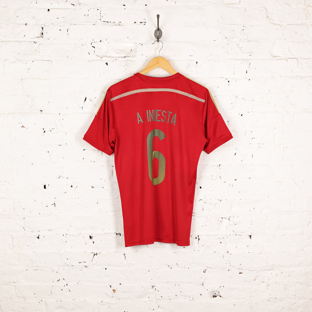 Spain 2013 Iniesta Adidas Home Football Shirt - Red - M