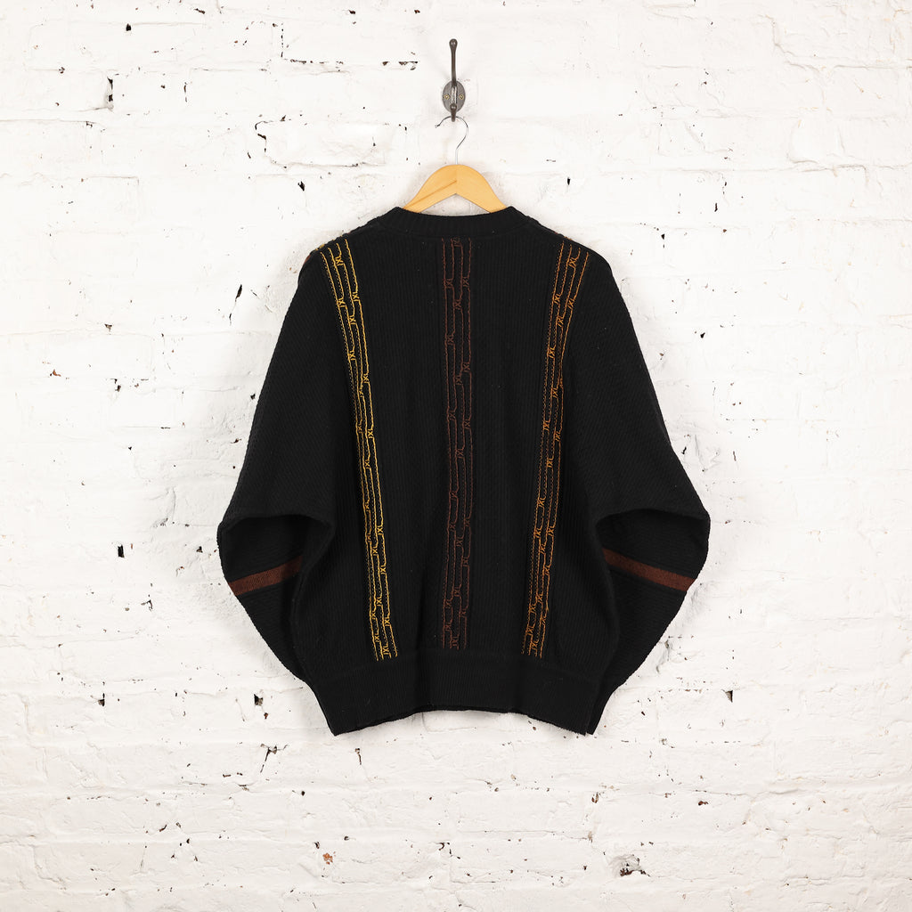 Carlo Colucci 90s Texture Pattern Knit Jumper - Black - XL