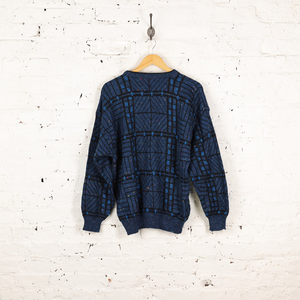90's Pattern Knit Jumper - Blue - L