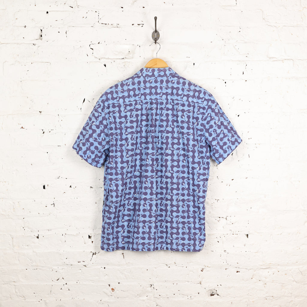 90s Short Sleeve Pattern Shirt - Blue - XL
