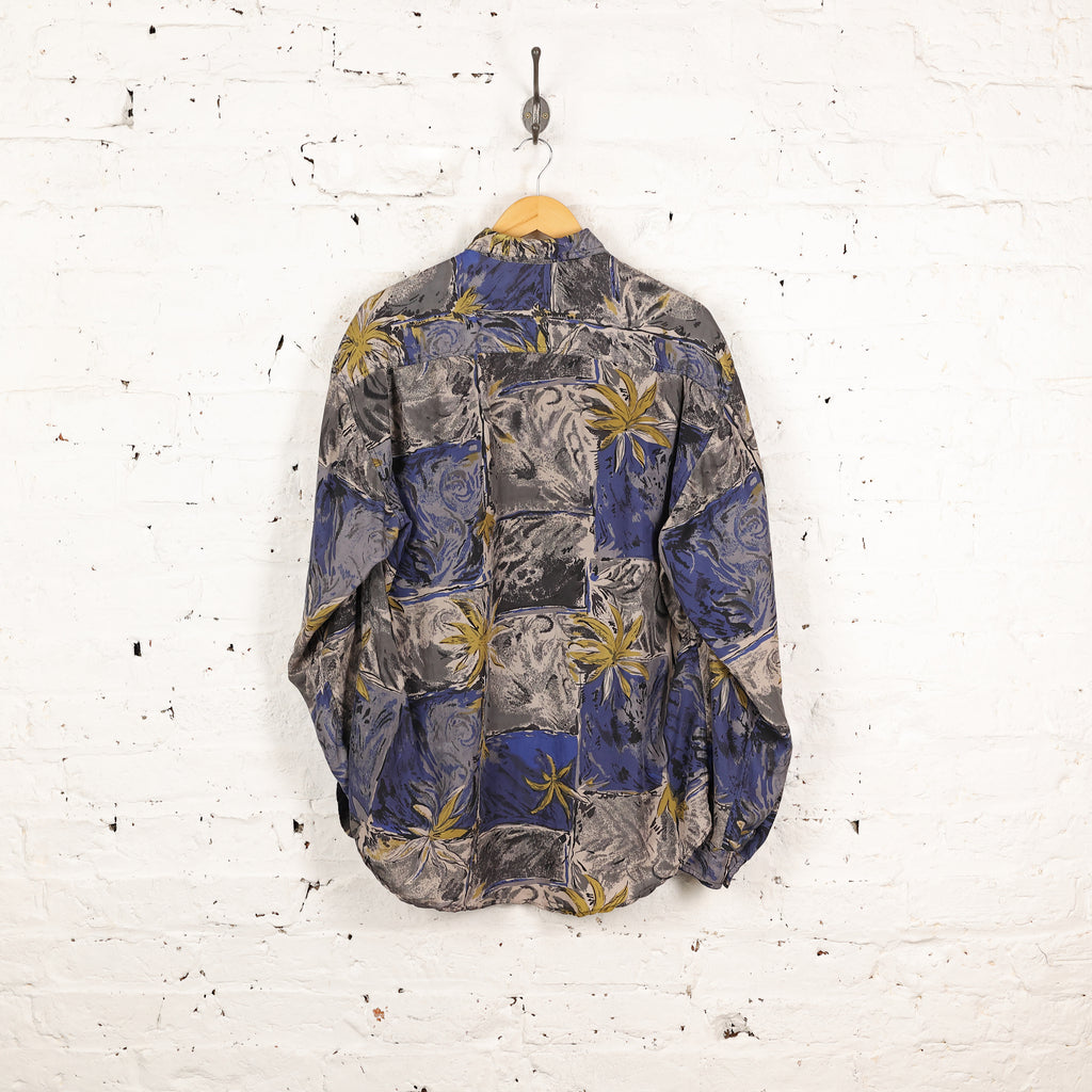 90s Long Sleeve Silk Pattern Shirt - Blue - M