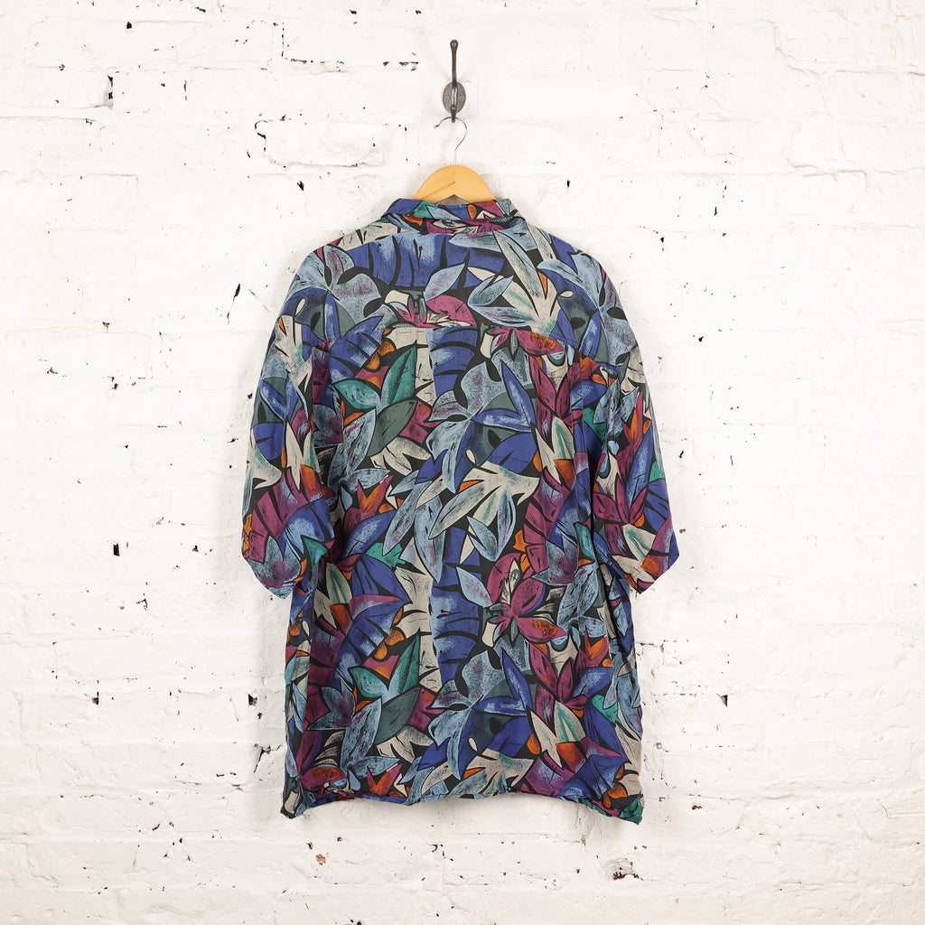 90s Leaves Silk Pattern Shirt - Purple - XXL