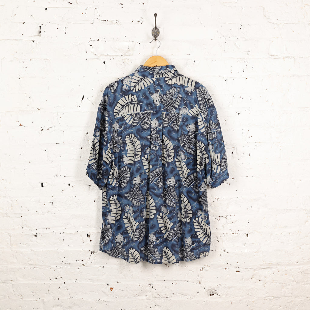 Hawaiian Leaves Pattern Shirt - Blue - XL