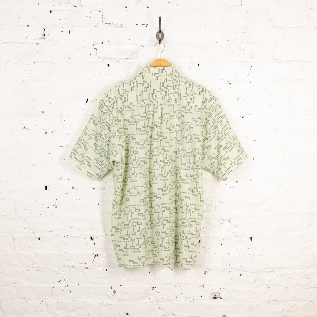 90s Short Sleeve Pattern Shirt - Green - XL