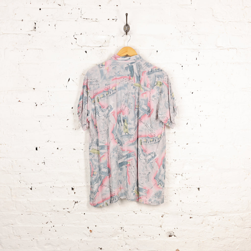 90s Pattern Short Sleeve Shirt - Pink - L