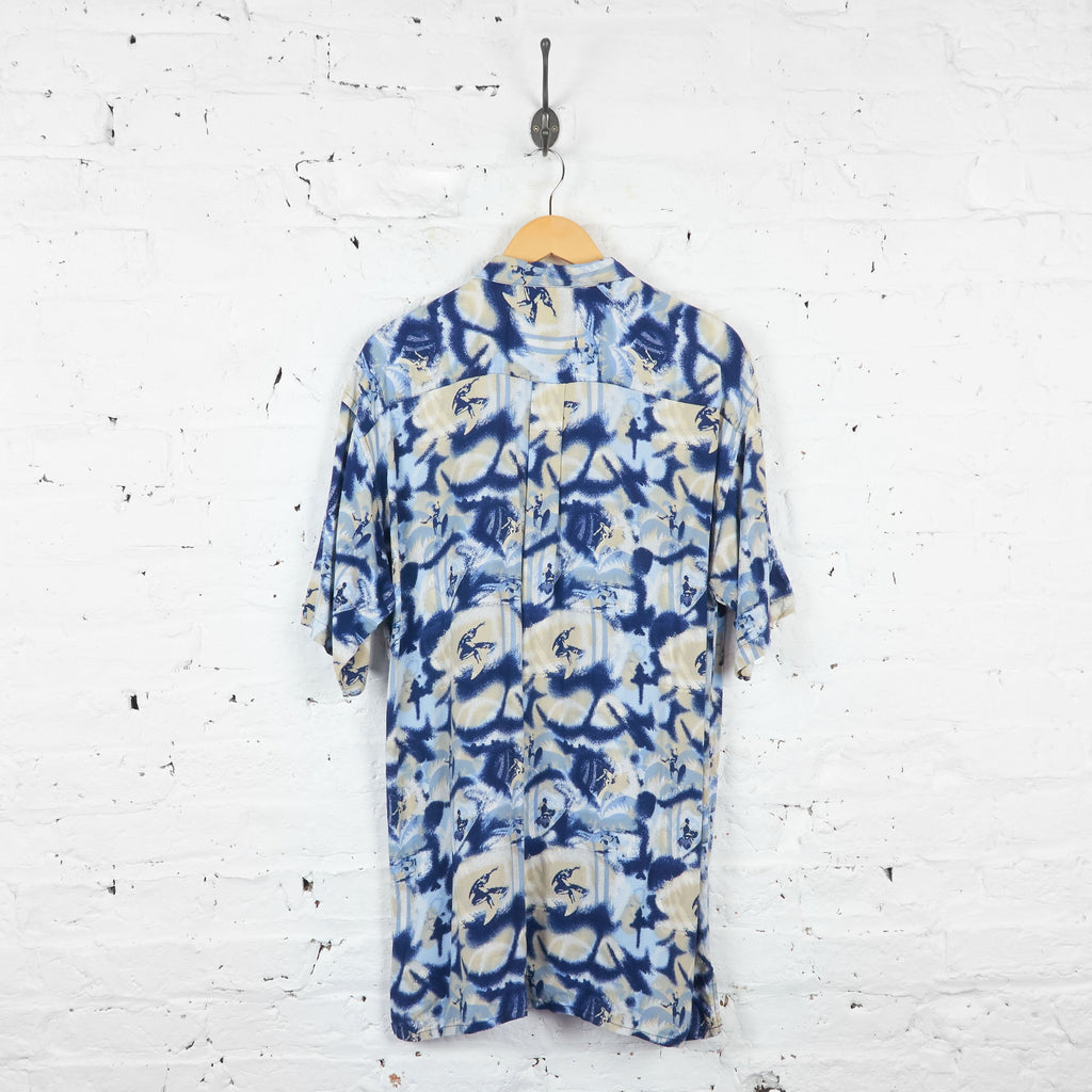 90s Patterned Short Sleeve Shirt - Blue - L