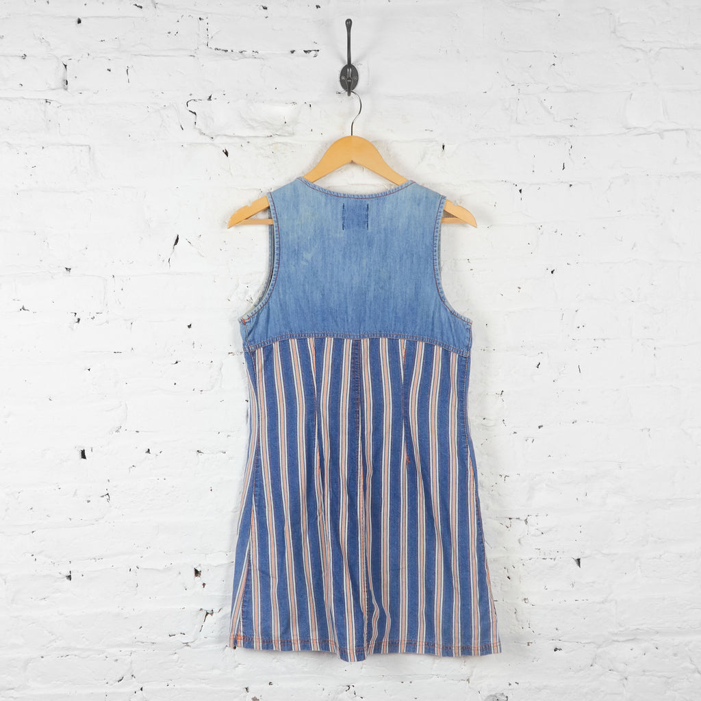 Womens Striped Denim Pinafore Dress - Blue - UK 10 - Headlock