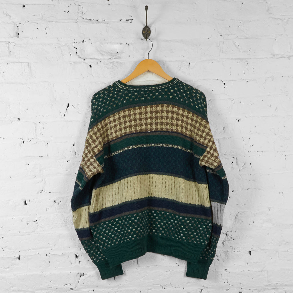 Vintage Striped Pattern Knitted Jumper - Green - L - Headlock