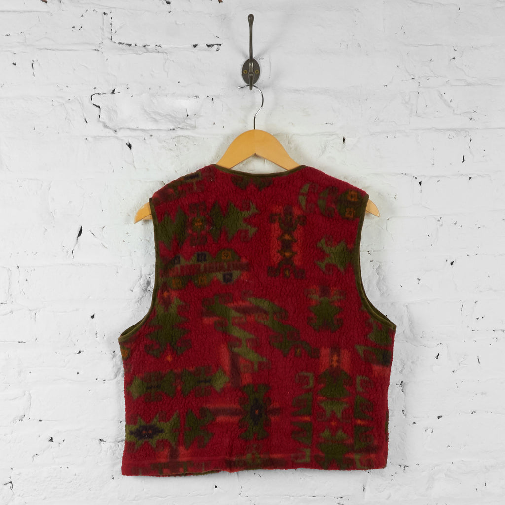 Vintage Pattern Fleece Waistcoat - Red/Brown - L - Headlock