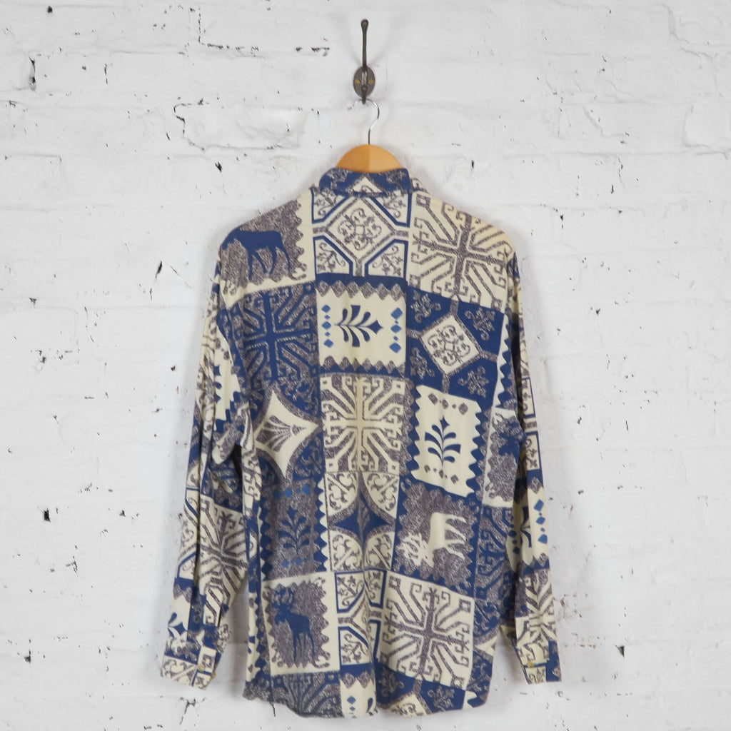 90s Aztec Flannel Shirt - Blue - L