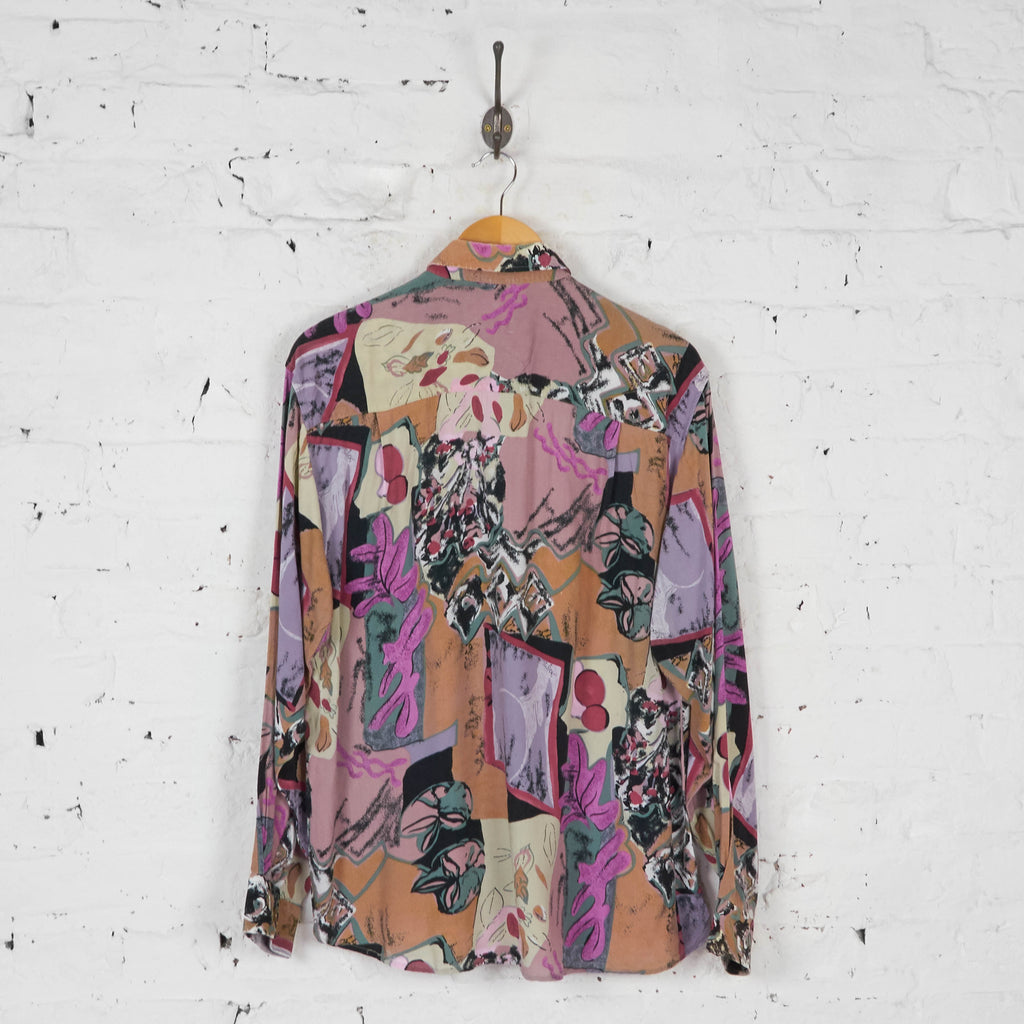 90s Abstract Pattern Long Sleeve Shirt - Beige - M