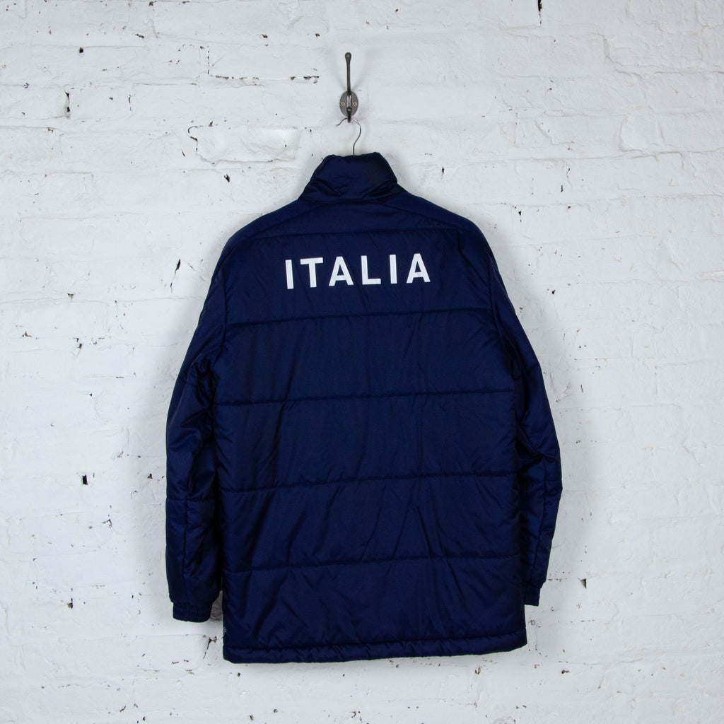 Italy Football Coaches Quilted Puffer Jacket Coat - Blue - S