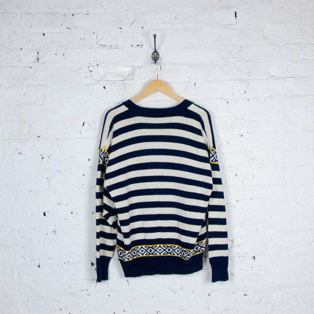 90s Striped Knit Cardigan - Blue/White - M