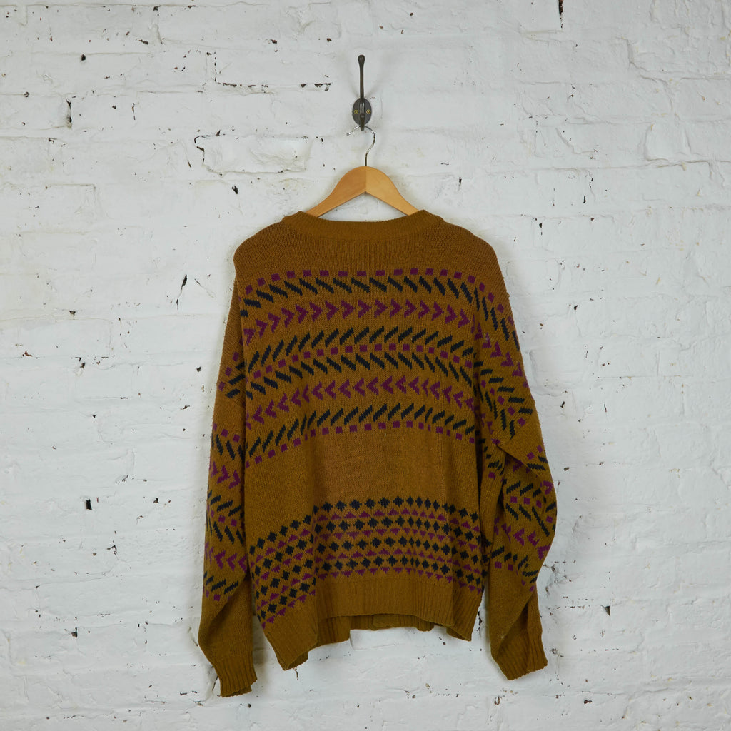 90s Pattern Knit Cardigan - Brown - XXL