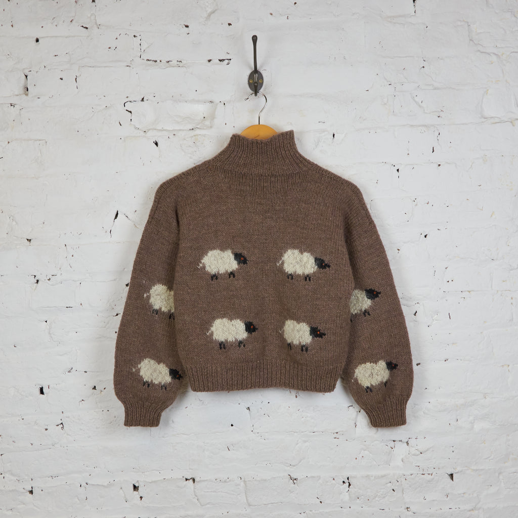 Womens Cropped Sheep Picture Knit Novelty Knit Jumper - Brown - Womens S