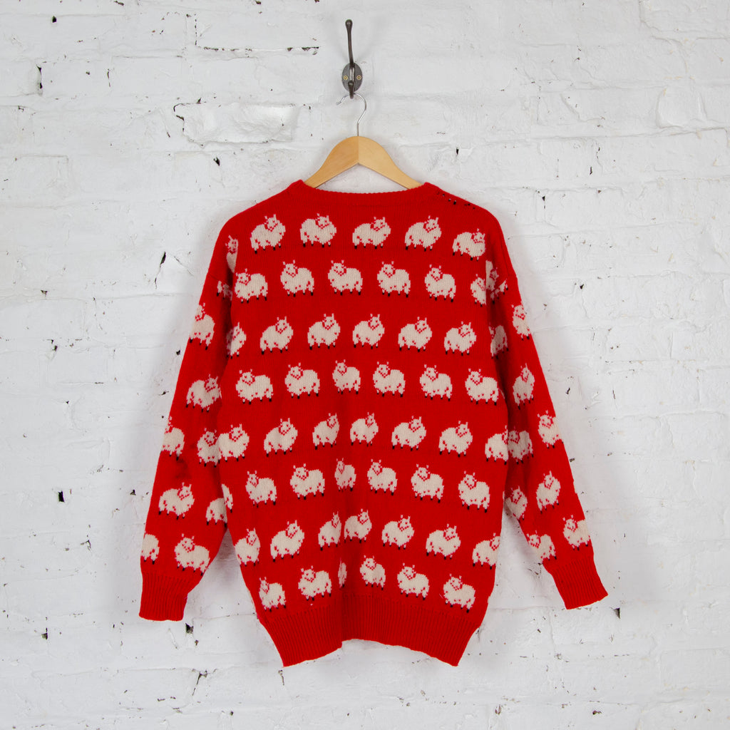 Sheep Picture Knit Jumper - Red - L