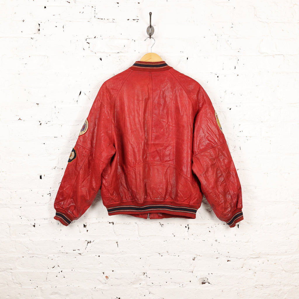 Avirex Track and Field Varsity Leather Bomber Jacket - Red - L