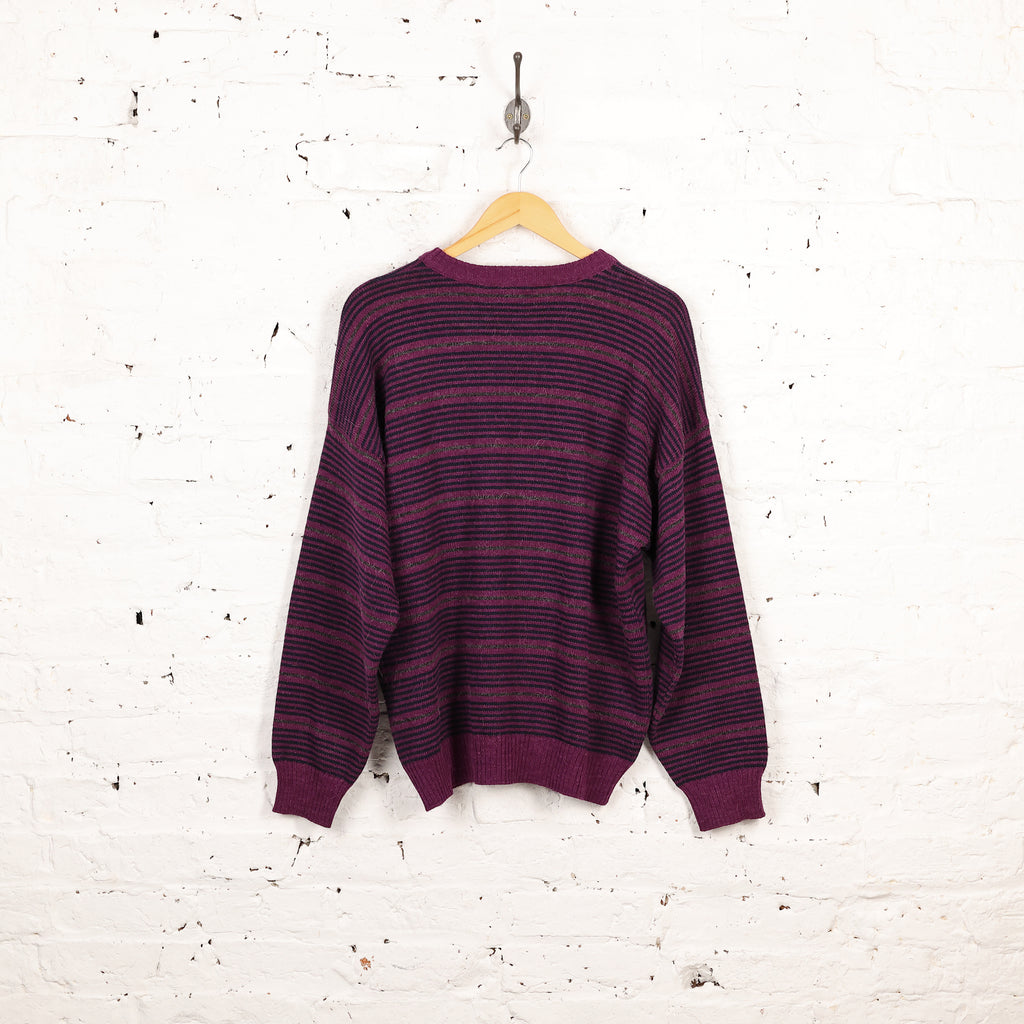 Lacoste Striped Pattern Knit Jumper - Purple - L