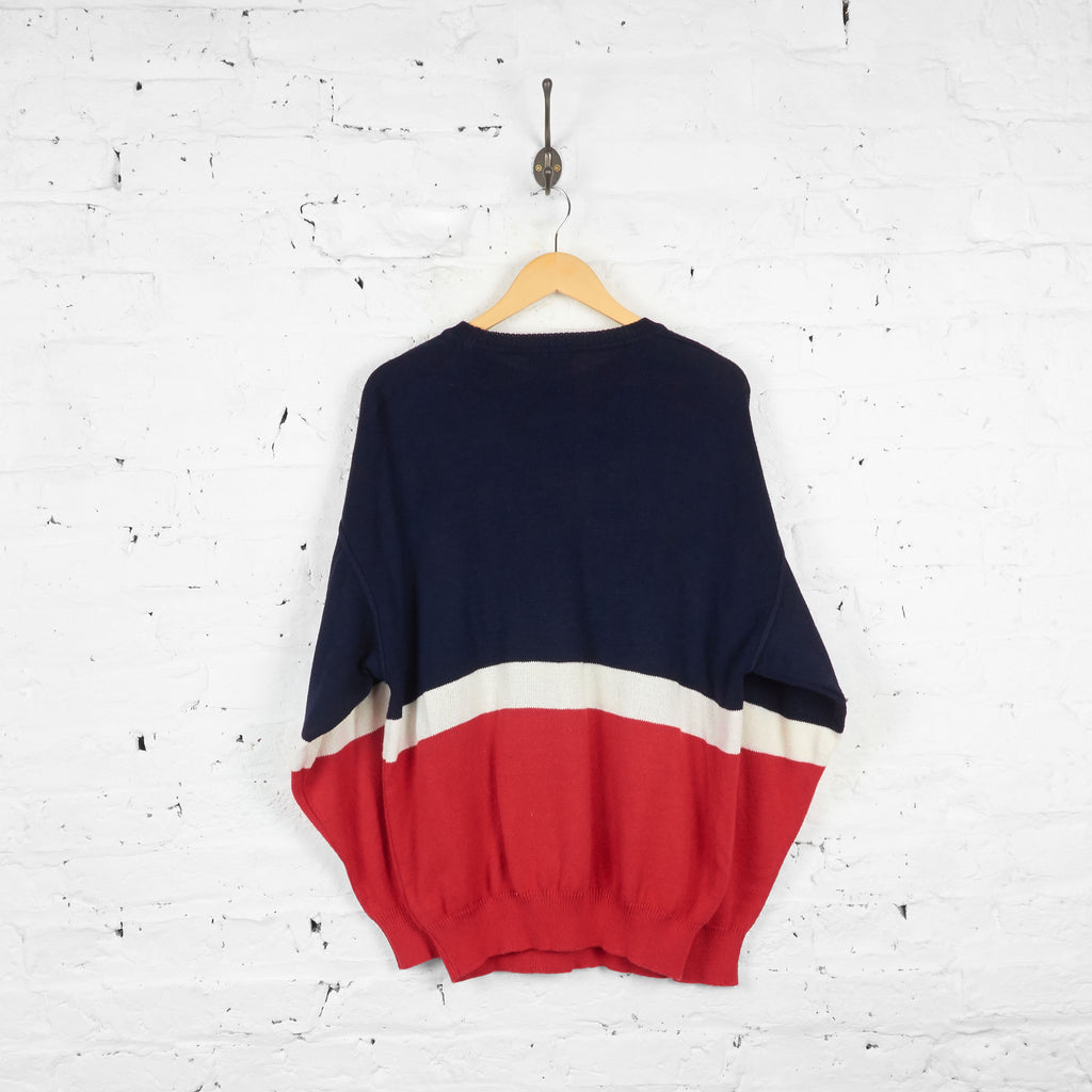 Vintage Monello Patterned Abstract Jumper - Navy/Red - L - Headlock