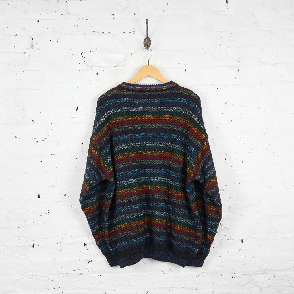 Vintage Multicolour Knit Patterned Jumper - Blue/Yellow/Red - L - Headlock