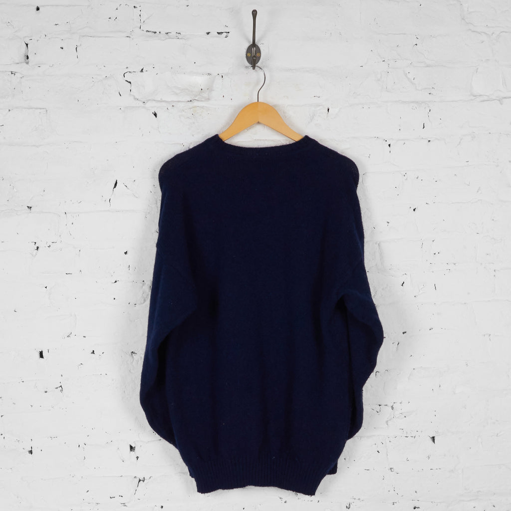 Abstract Face Picture Knit Jumper - Blue - L - Headlock