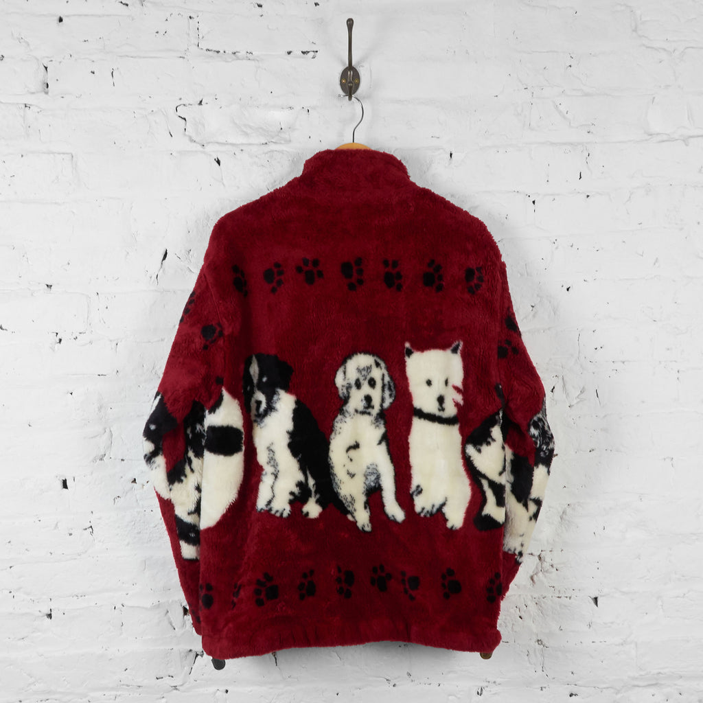 Dogs Patterned Fleece Jacket - Red - L - Headlock