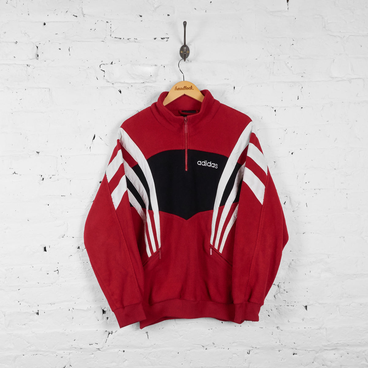 Vintage 1/4 Zip Up Adidas Fleece - Red/Black/White - L – Headlock