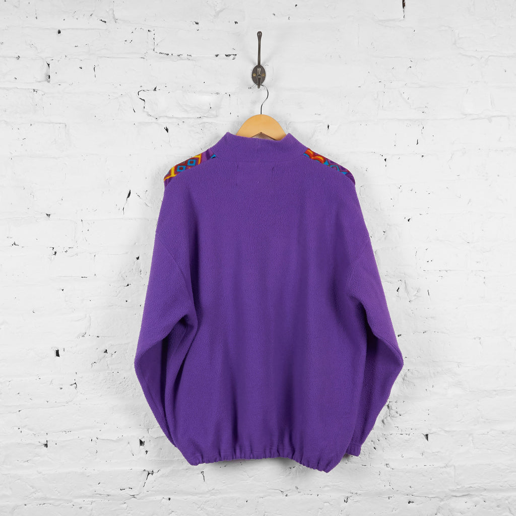 Vintage 1/4 Zip Up Retro Patterned Fleece - Purple/Red/Yellow - L - Headlock