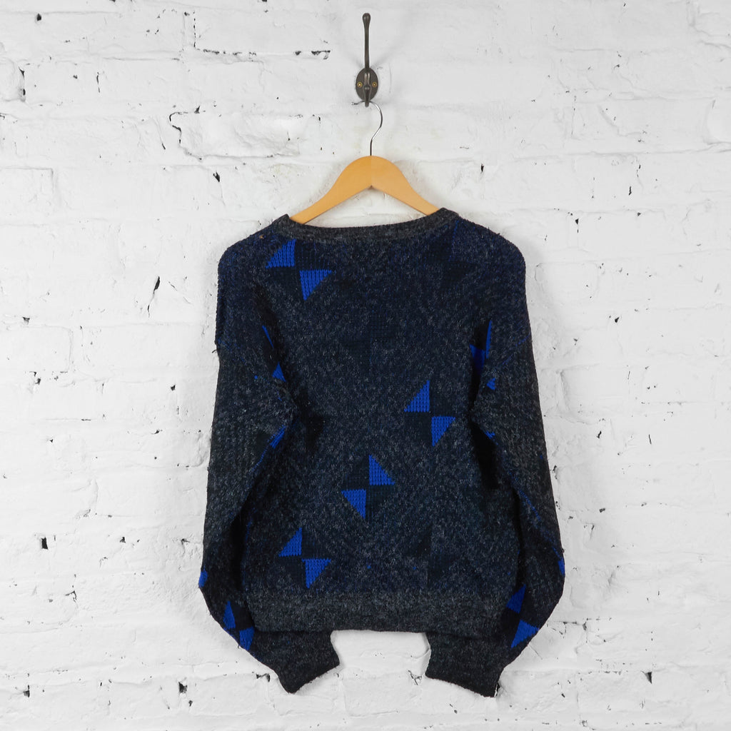 Vintage 90's Pattern Knitted Jumper - Black/Blue - S - Headlock