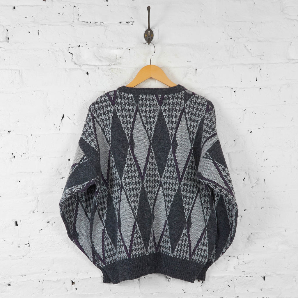 Vintage 90's Pattern Knitted Jumper - Grey - M - Headlock