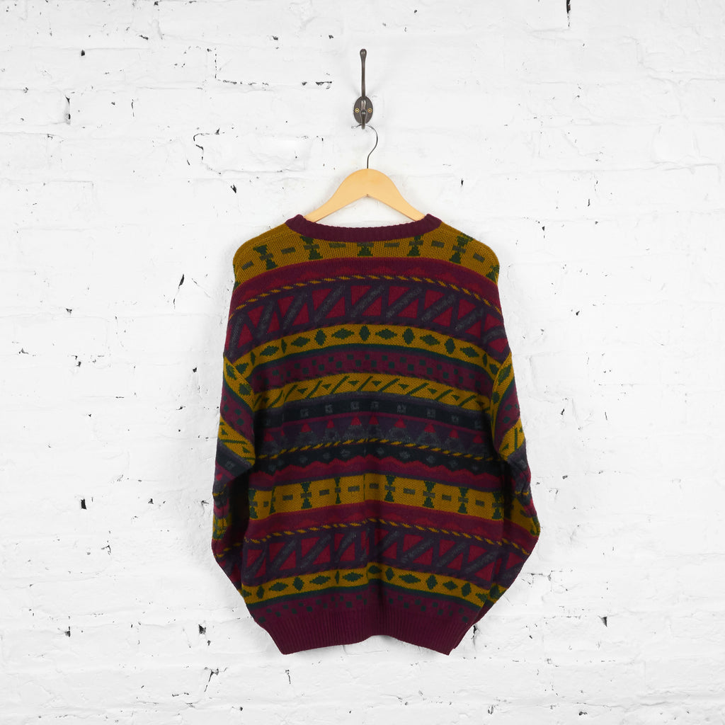 Vintage Abstract Patterned Jumper - Red/Yellow/Green - M - Headlock