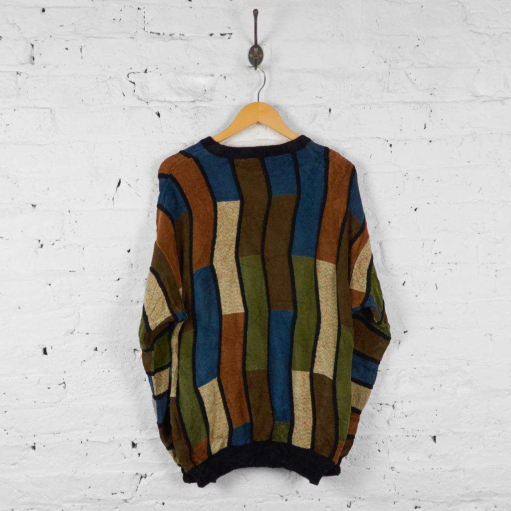 Vintage Abstract Patterned Knit Jumper - Brown/Green - M - Headlock