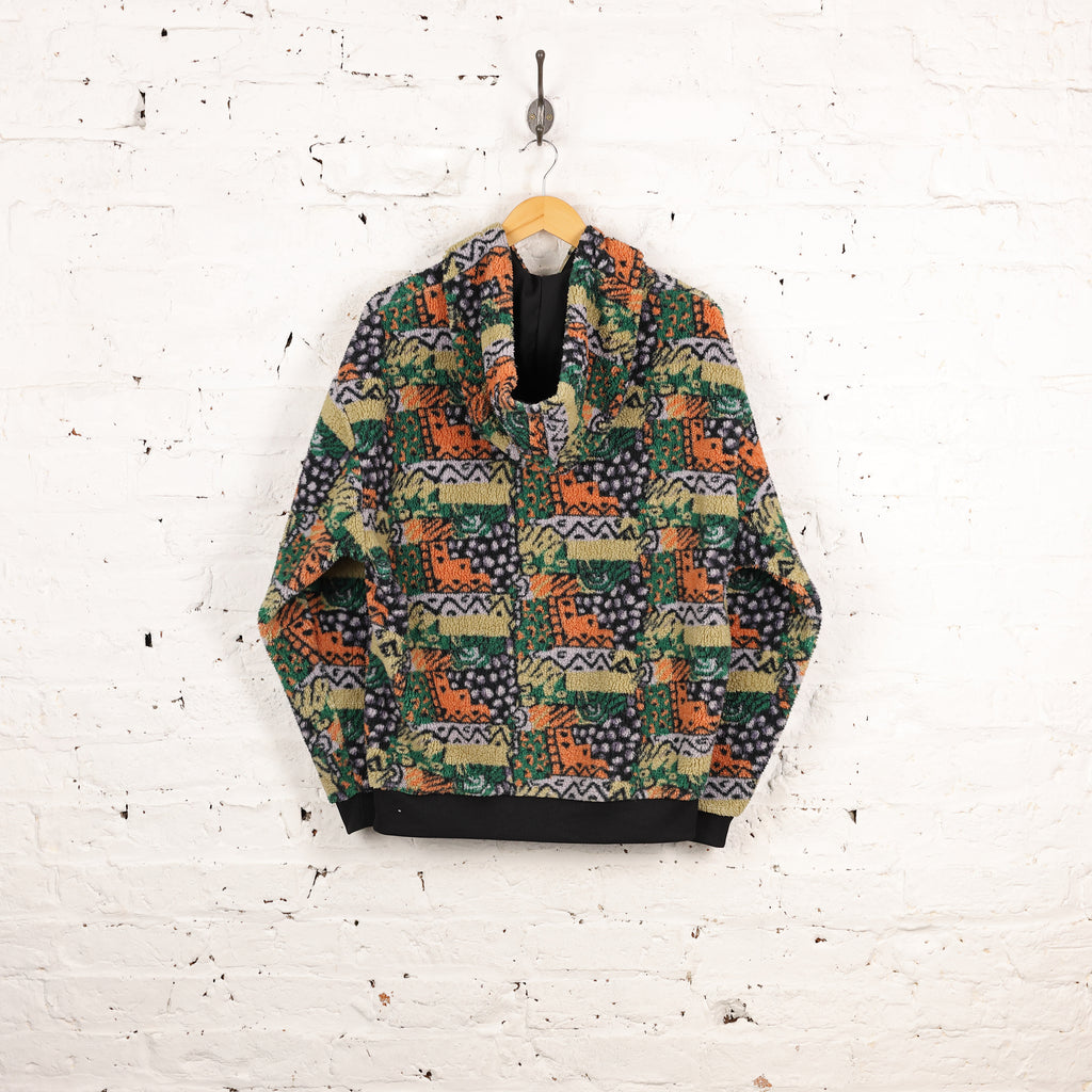 90s Hooded Pattern Fleece- Green - M