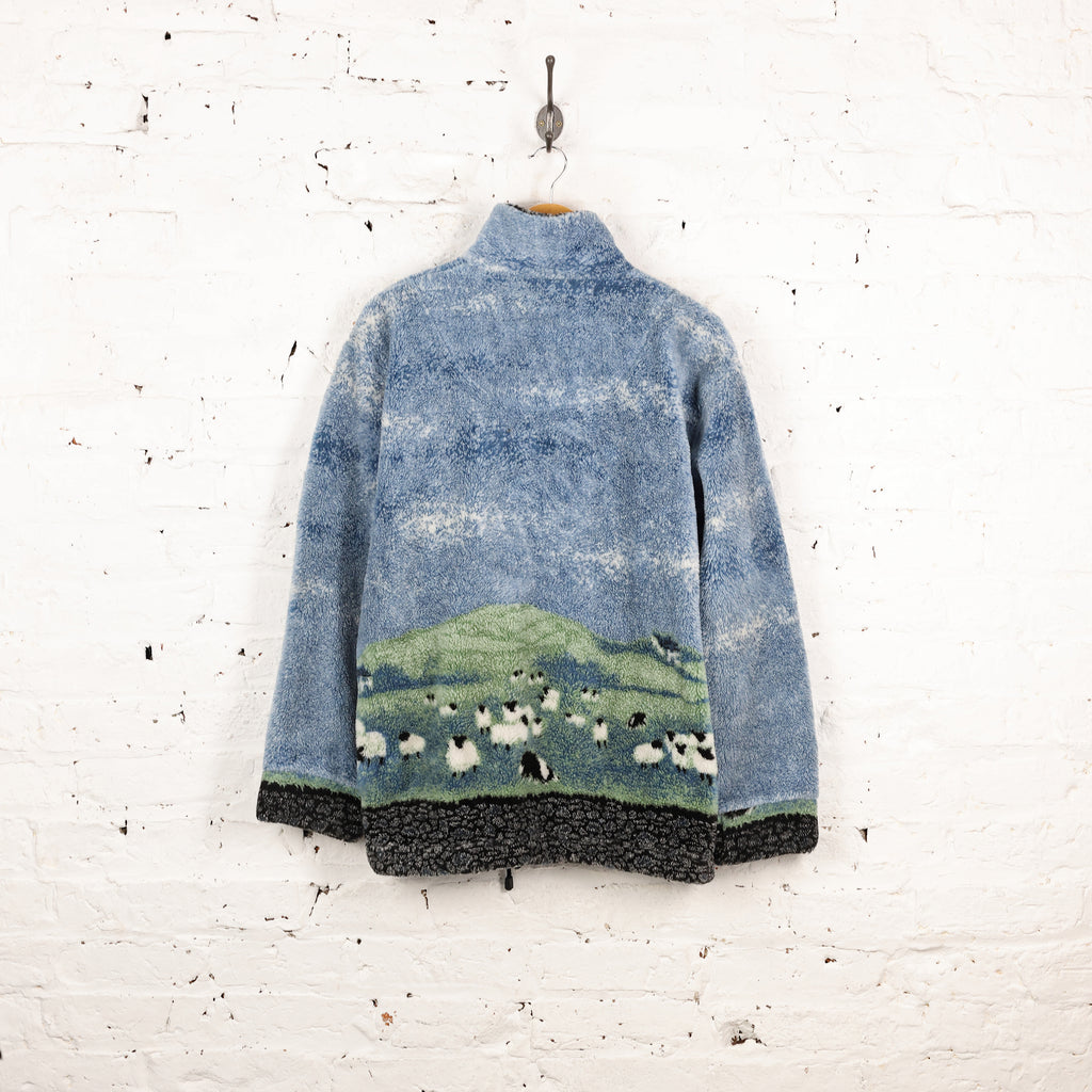 90s Sheep Full Zip Pattern Fleece - Blue - S