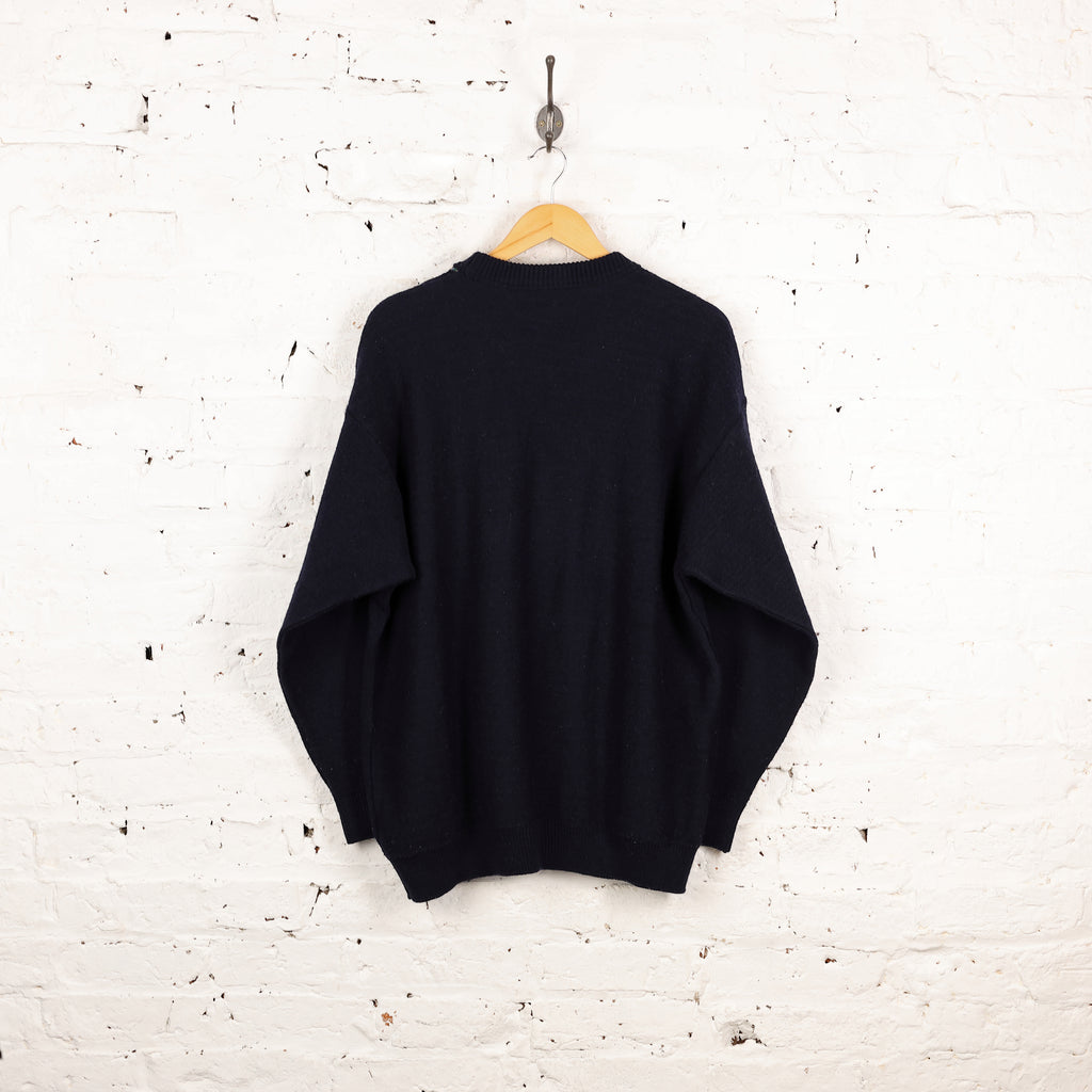 90s Pattern Knit Jumper - Blue - L