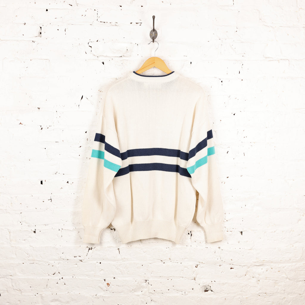 90s Drinks Cans Pattern Knit Jumper - White - L