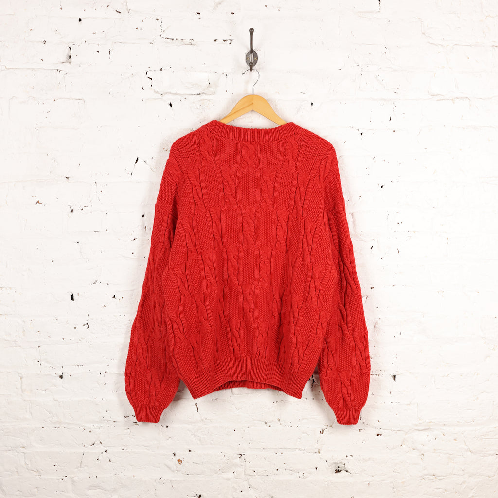 Aran Cable Knit Jumper - Red - XL