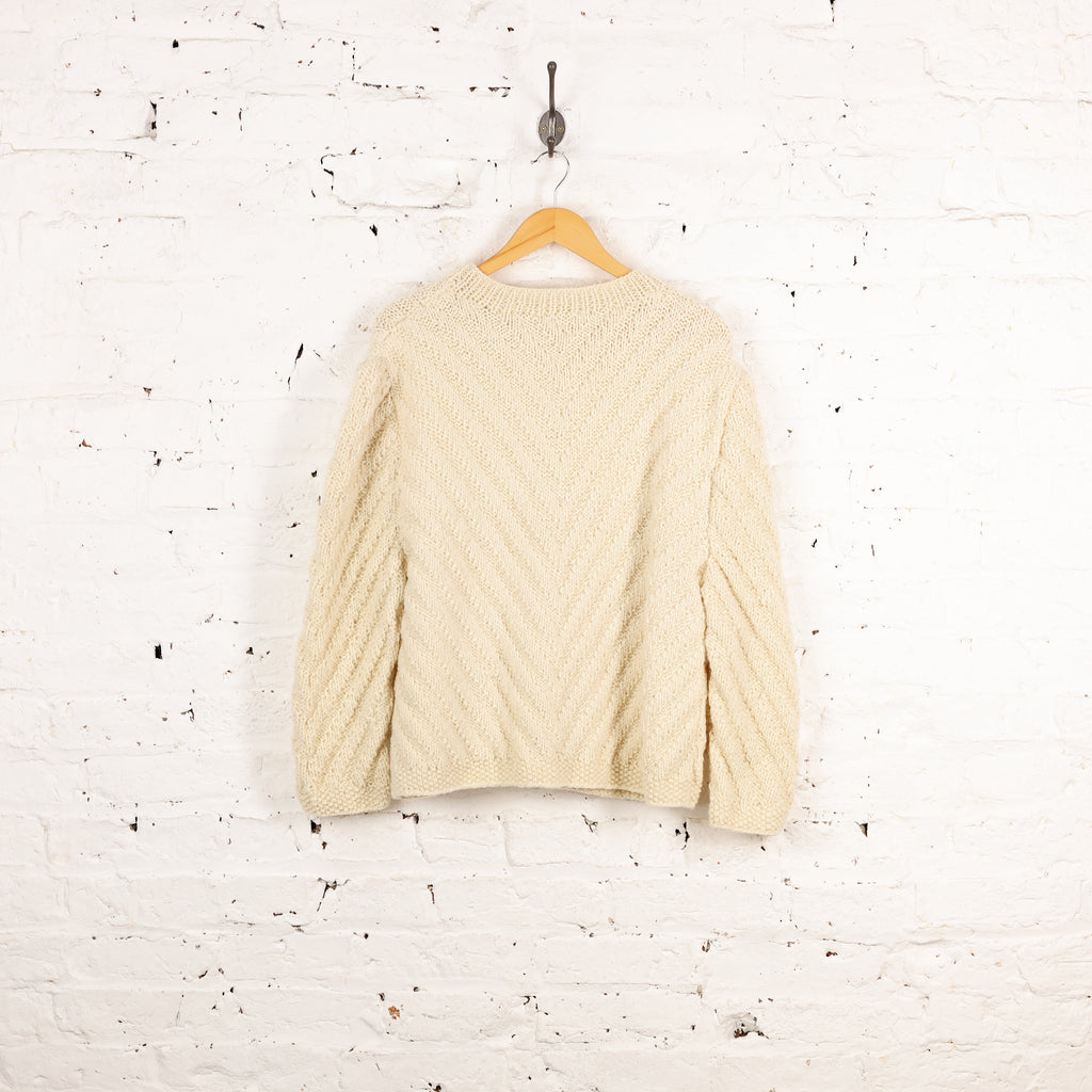 Women's Aran Cable Knit Wool Cardigan - Cream - Women's L