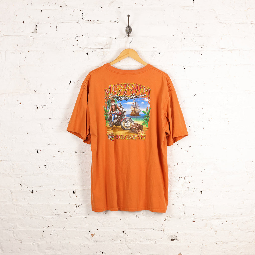 Harley Davidson Mississippi Dealership Pocket T Shirt - Orange - XXL