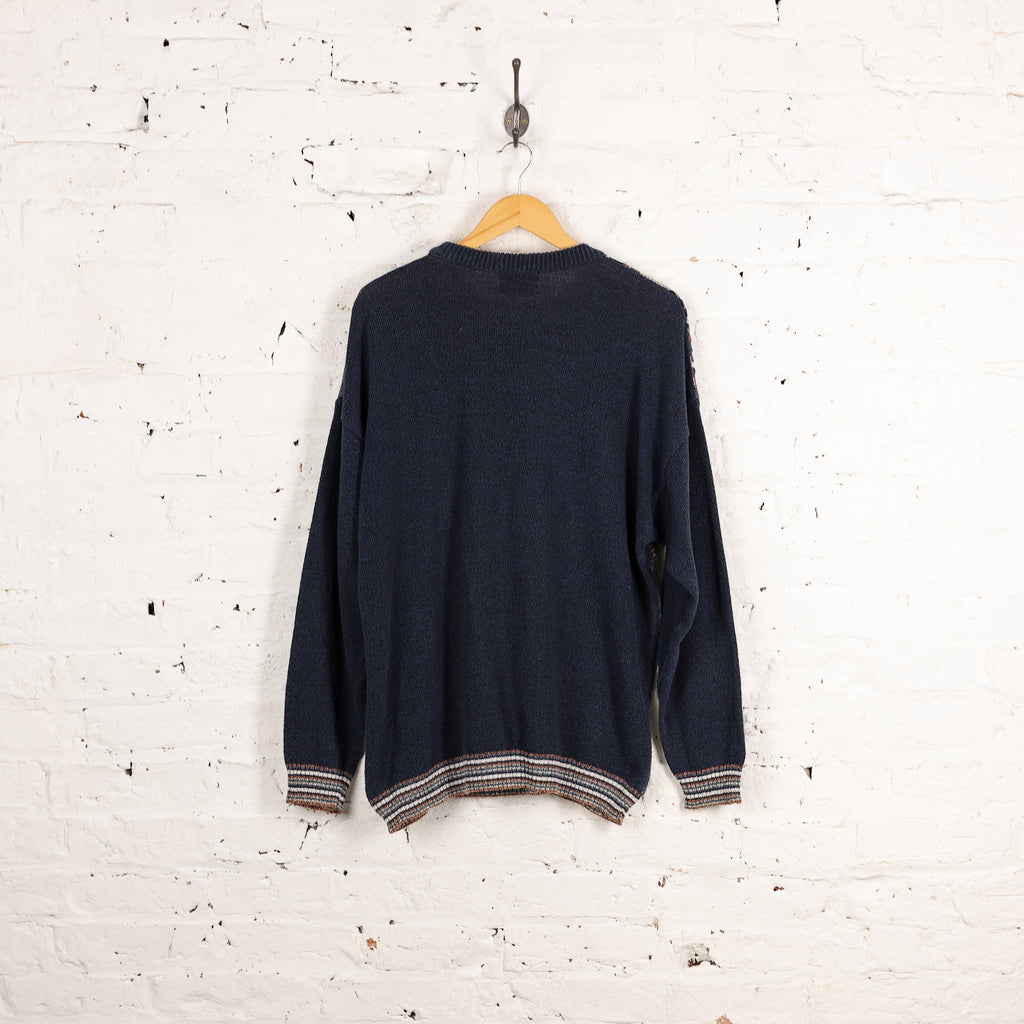 90s Pattern Texture Knit Jumper - Blue - XL