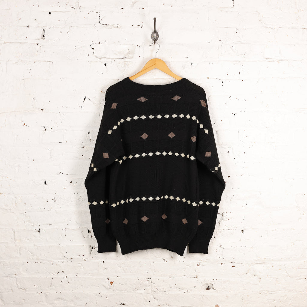 90s Pattern Knit Jumper - Black - XL