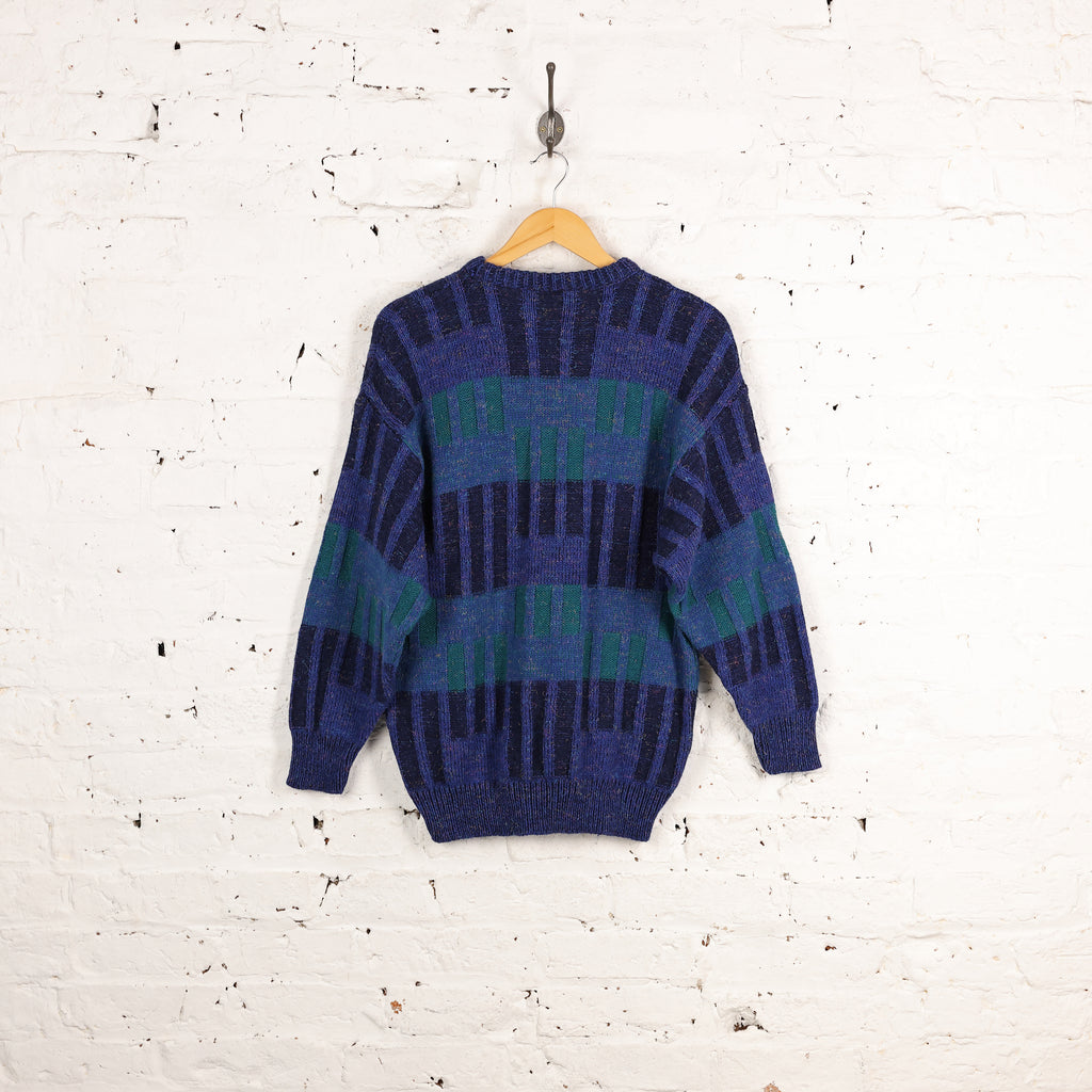 90s Pattern Knit Jumper - Blue - L
