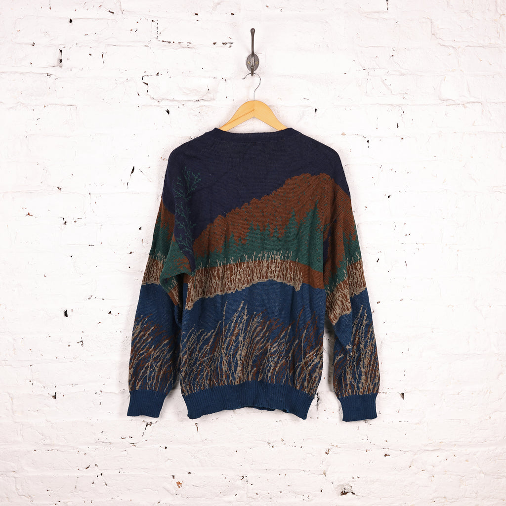 Pendleton Ducks Wool Knit Jumper - Blue - L