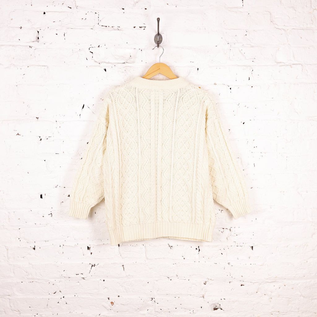 Women's Floral Aran Cable Knit Jumper - Cream - Womens M