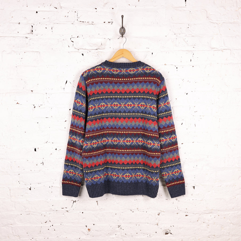 90's Pattern Knit Jumper - Blue - XL