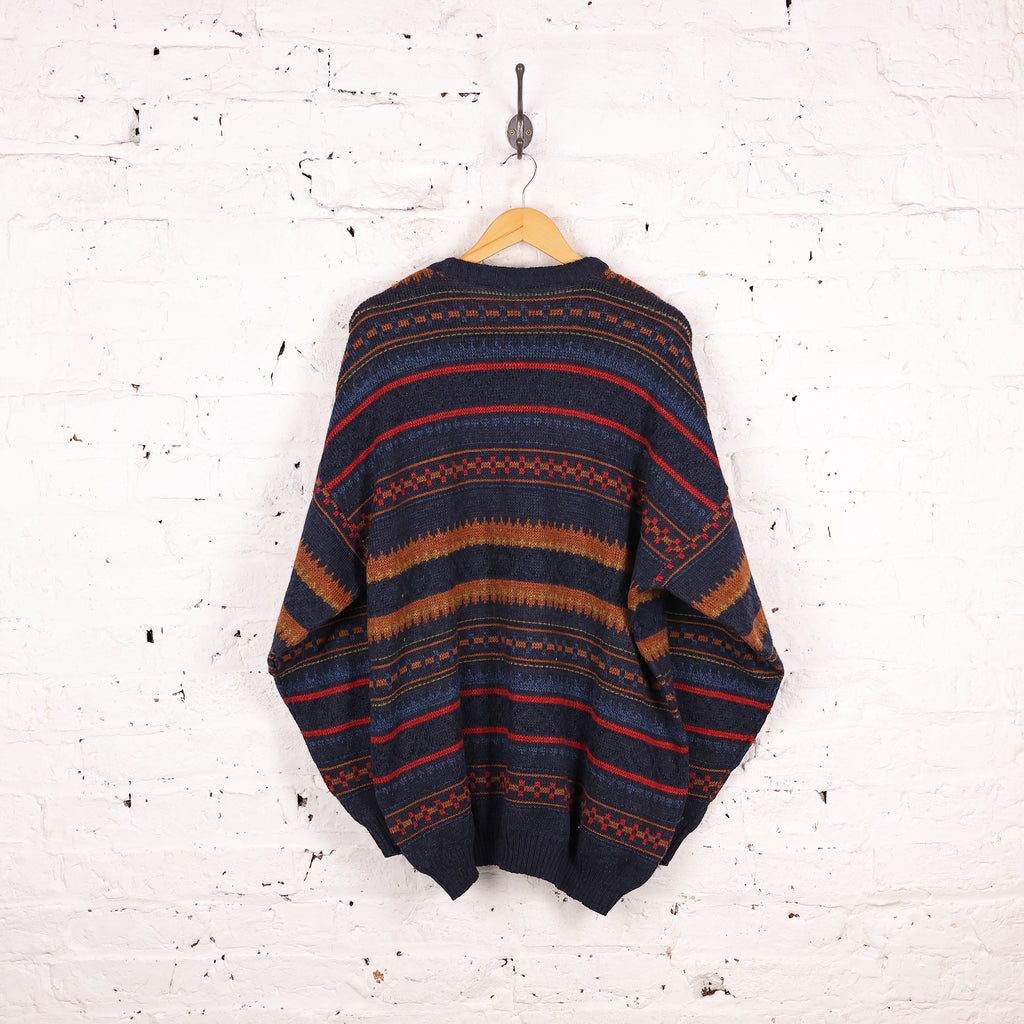 90's Pattern Knit Jumper - Blue - XL