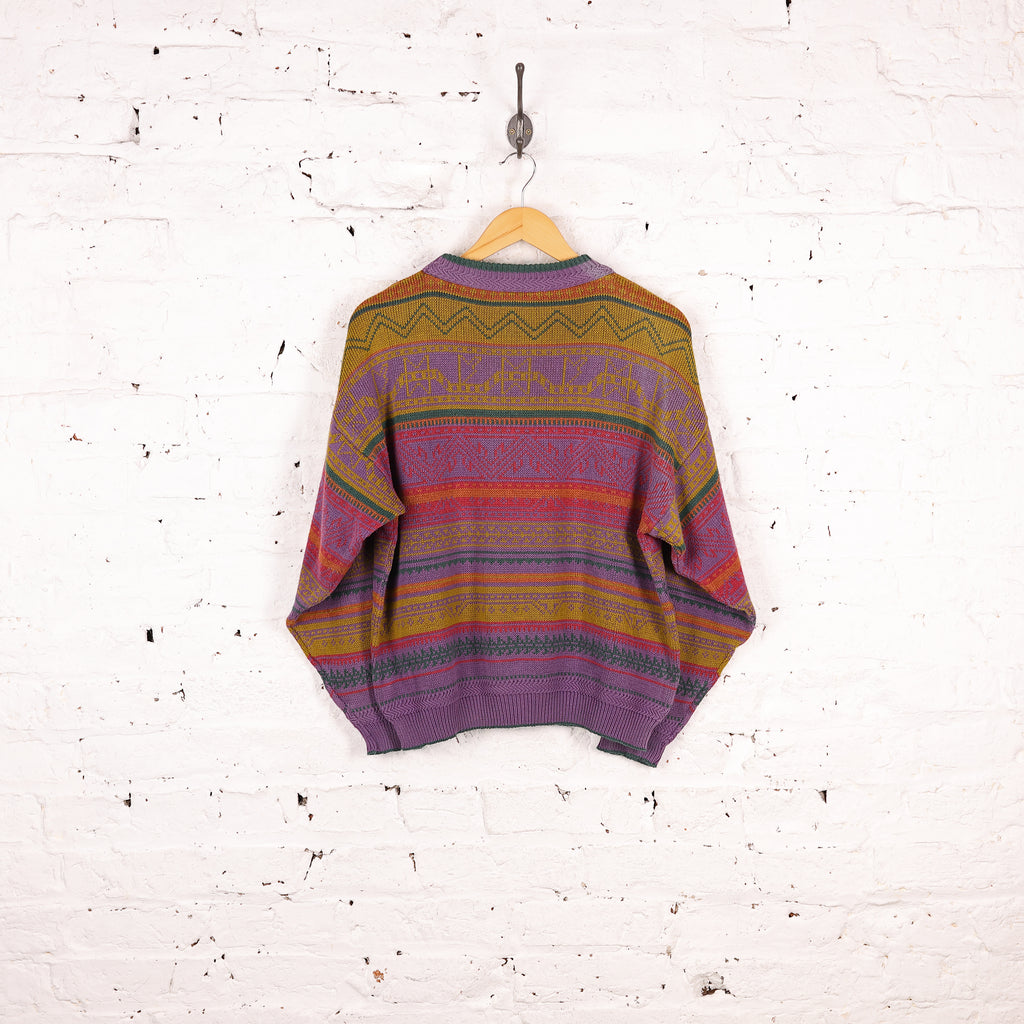 90's Pattern Knit Jumper - Purple - M