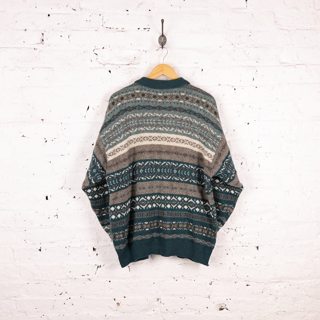 90's Pattern Collared Knit Jumper - Green - XL