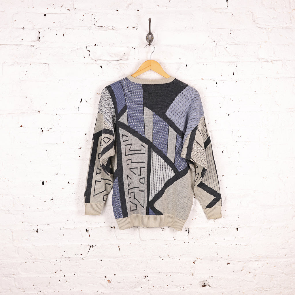 90's Pattern Knit Jumper - Grey - L